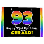 93e verjaardag: kleurrijke regenboog # 93, aangepa groot cadeauzakje (Achterkant)