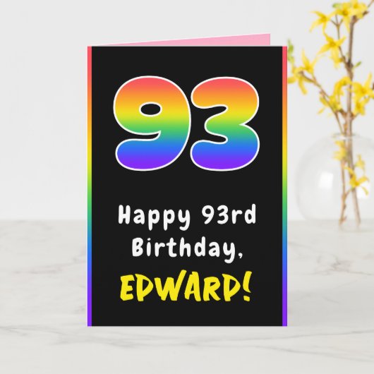 93e verjaardag: kleurrijke regenboog # 93, aangepa kaart (Gele Bloem)