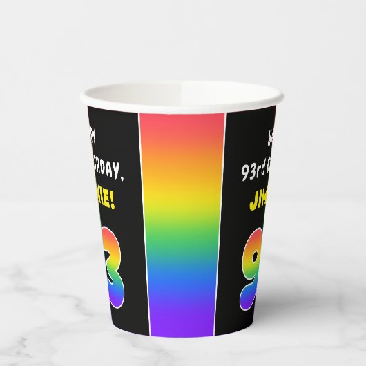 93e verjaardag: kleurrijke regenboog # 93, aangepa papieren bekers (Links)