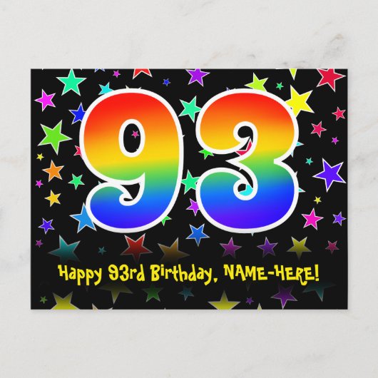 93e verjaardag: leuk sterrenpatroon, regenboog 93, briefkaart (Voorkant)