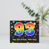 93e verjaardag: leuk sterrenpatroon, regenboog 93, briefkaart (Staand voorkant)