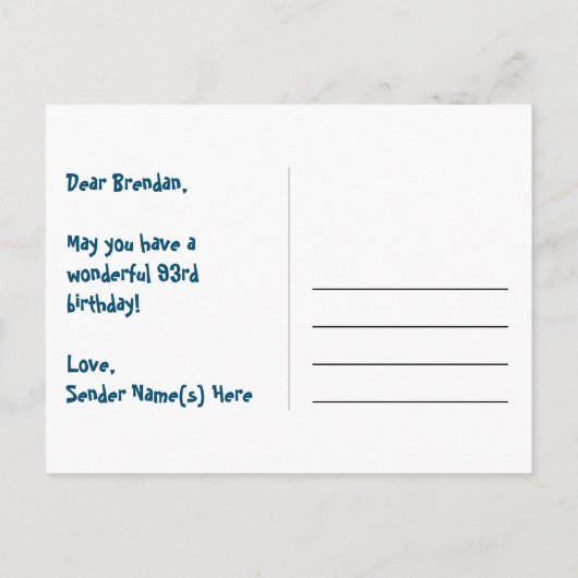 93e verjaardag – leuk vuurwerkpatroon + regenboog  briefkaart (Achterkant)