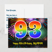 93e verjaardag – Leuke vuurwerkpatroon + Regenboog Briefkaart (Voorkant / Achterkant)