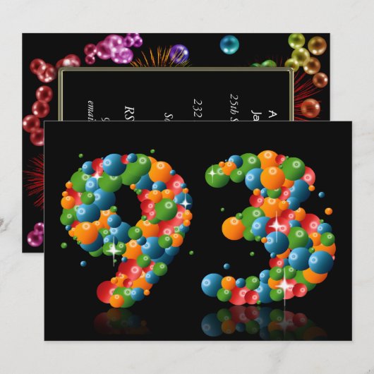 93e verjaardag, met bubbels en ballen kaart (Voorkant / Achterkant)