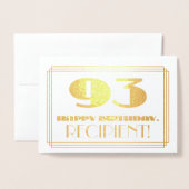 93e verjaardag; naam + Art Deco Geïnspireerd als " Folie Kaarten (Voorkant met envelop)