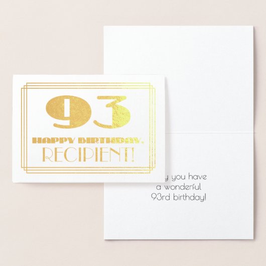 93e verjaardag; naam + Art Deco Geïnspireerd als " Folie Kaarten (Display)