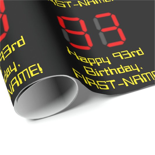 93e verjaardag: Red Digital Clock Style "93" + naa Cadeaupapier (Rol Hoek)