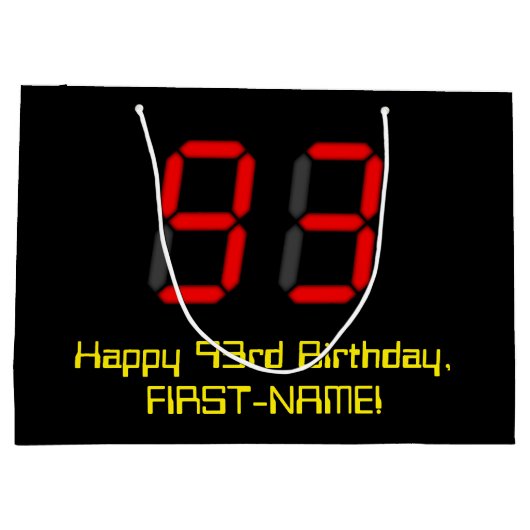 93e verjaardag: Red Digital Clock Style "93" + naa Groot Cadeauzakje (Achterkant)