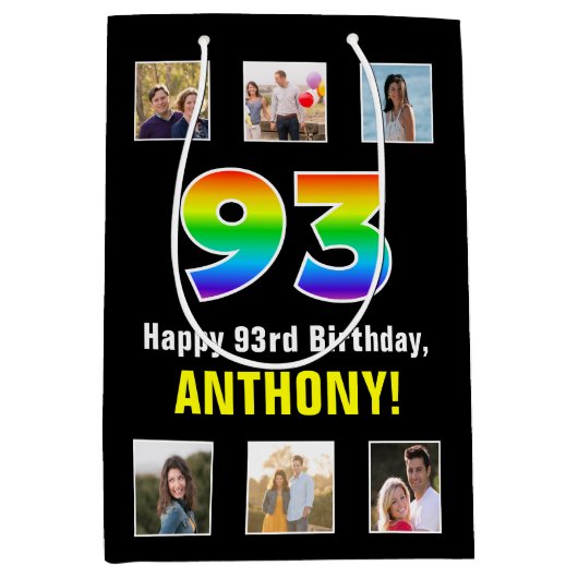 93e verjaardag: Regenboog "93", aangepaste foto's Medium Cadeauzakje (Voorkant)