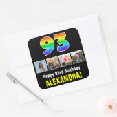 93e verjaardag: Regenboog "93"; Aangepaste foto's  Vierkante Sticker (Envelop)
