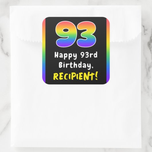 93e verjaardag: Regenboogspectrum # 93, Aangepaste Vierkante Sticker (Tas)