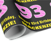 93e verjaardag: roze strepen en harten "93" + naam cadeaupapier (Rol Hoek)