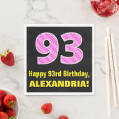 93e verjaardag: roze strepen en harten "93" + naam servet (Insitu)