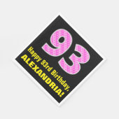 93e verjaardag: roze strepen en harten "93" + naam servet (Hoek)