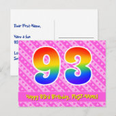 93e verjaardag: Roze strepen & harten, Regenboog 9 Briefkaart (Voorkant / Achterkant)