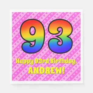 93e verjaardag: roze strips & harten, regenboognr. servet
