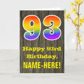 93e verjaardag: Rustieke Faux Wood Look, Regenboog Kaart (Gele Bloem)