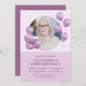 93e verjaardag uitnodigingen Foto Paarse ballonnen (Voorkant / Achterkant)