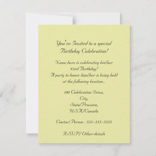 93e verjaardag van de viering van rode/gele rozen kaart (Achterkant)