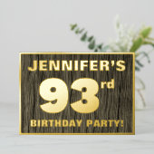 93e verjaardag: Vet, Faux Hood Grain Pattern Folie Uitnodiging (Staand Voorkant)