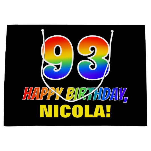 93e verjaardag: Vet, Vun, Eenvoudig, Regenboog 93 Groot Cadeauzakje (Voorkant)