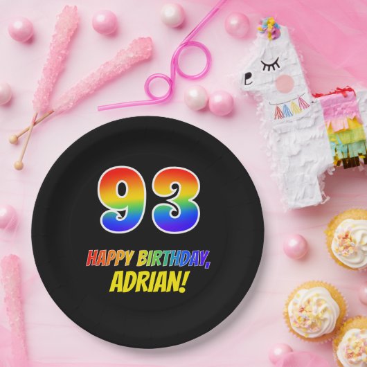 93e verjaardag: Vet, Vun, Eenvoudig, Regenboog 93 Papieren Bordje (Feest)