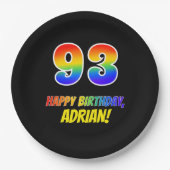 93e verjaardag: Vet, Vun, Eenvoudig, Regenboog 93 Papieren Bordje (Voorkant)