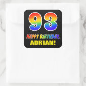93e verjaardag: Vet, Vun, Eenvoudig, Regenboog 93 Vierkante Sticker (Tas)