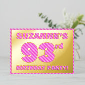93e verjaardag — Vet, vuurtje, roze band # 93 Folie Uitnodiging (Staand Voorkant)