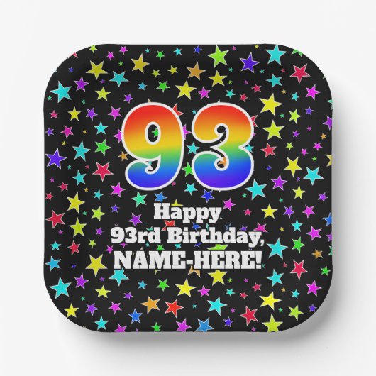 93e verjaardag: vun sterrenpatroon en regenboog "9 papieren bordje (Voorkant)