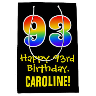 93e verjaardag: vun, vet, kleurrijk, regenboog "93 medium cadeauzakje