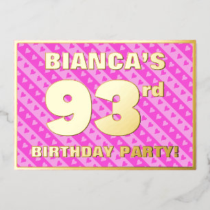 93e verjaardag — vuurroze harten en strips folie uitnodiging