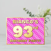 93e verjaardag — vuurroze harten en strips folie uitnodiging (Staand Voorkant)