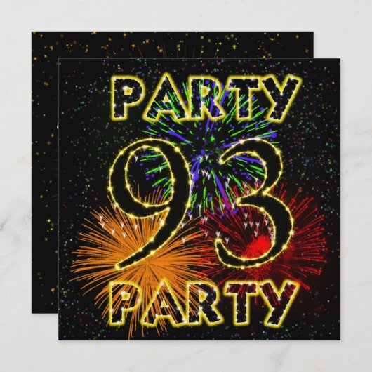 93e verjaardagsfeestuitnodiging met vuurwerk kaart (Voorkant / Achterkant)