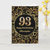 93rd Birthday Black en Gold Floral Pattern Kaart (Gele Bloem)