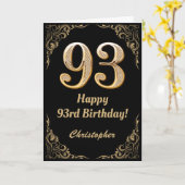 93rd Birthday Black en Gold Glitter Lijst Kaart (Gele Bloem)