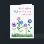 93rd Birthday Card for a Grandmother - Flowers Kaart<br><div class="desc">Een chique, bloemige 93e verjaardag Kaart voor een oma, uit een handgeschilderde papieren collage van Judy Adamson. Neem contact met me op via mijn winkel als je wilt dat de tekst op de voorkant wordt gewijzigd en voel je vrij om het interne bericht zelf aan te passen.</div>