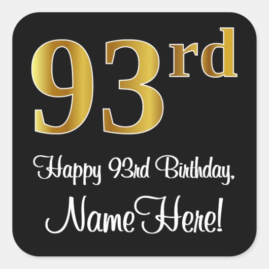 93rd Birthday – Elegant Luxurious Faux Gold Look # Vierkante Sticker (Voorkant)