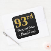 93rd Birthday – Elegant Luxurious Faux Gold Look # Vierkante Sticker (Envelop)