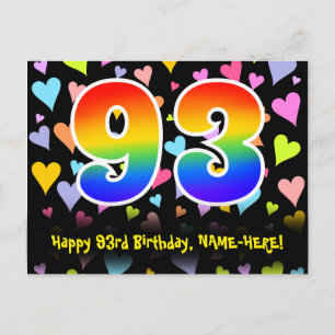 93rd Birthday: Fun Hearts Pattern, Rainbow 93 Briefkaart