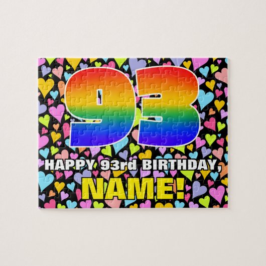93rd Birthday — Fun, Loving Heart Shapes + “93” Legpuzzel (Horizontaal)
