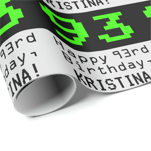 93rd Birthday - Nerdy / Geeky Style "93" en naam Cadeaupapier (Rol Hoek)