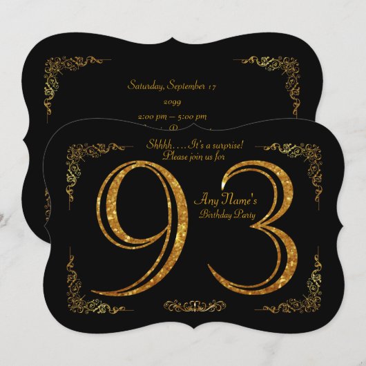 93rd, Birthday party 93rd, geweldige Gatsby, zwart Kaart (Voorkant / Achterkant)