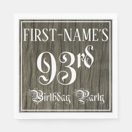 93rd Birthday Party — Fancy script, Faux Wood Kijk Servet (Voorkant)
