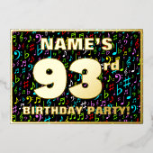 93rd Birthday Party — Fun, Colorful Music Symbols Folie Uitnodiging (Voorkant)