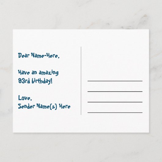 93ste verjaardag: Fun Hearts Pattern, Regenboog 93 Briefkaart (Achterkant)