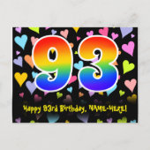 93ste verjaardag: Fun Hearts Pattern, Regenboog 93 Briefkaart (Voorkant)