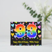 93ste verjaardag: Fun Hearts Pattern, Regenboog 93 Briefkaart (Staand voorkant)