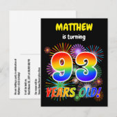 93ste verjaardag - Leuk vuurwerk, Regenboog look " Briefkaart (Voorkant / Achterkant)