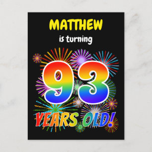 93ste verjaardag - Leuke vuurwerk, regenboog look  Briefkaart